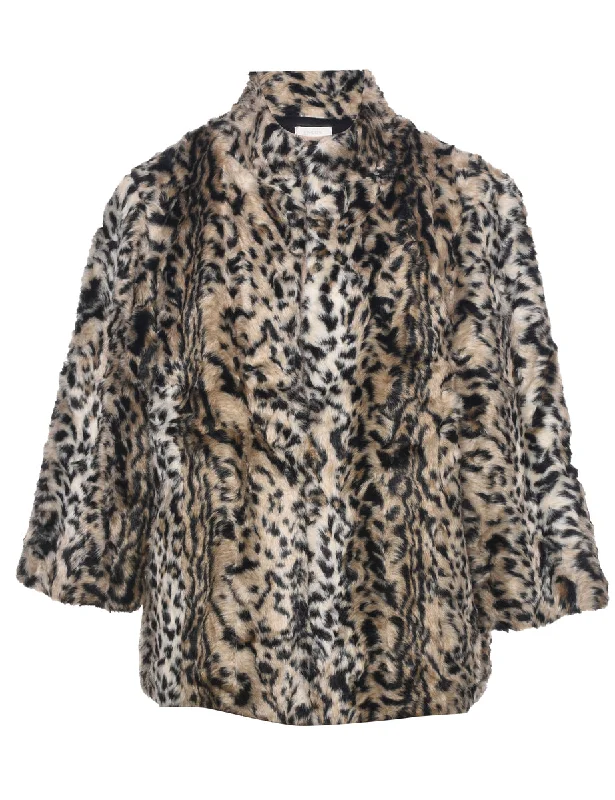 Leopard Pattern Faux Fur Coat - L Cotton Linen Terry