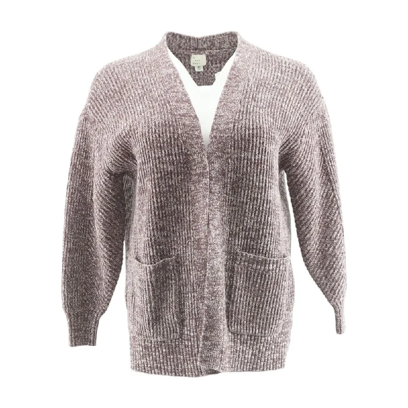 Purple Solid Cardigan Sweater Spandex Rayon Corduroy