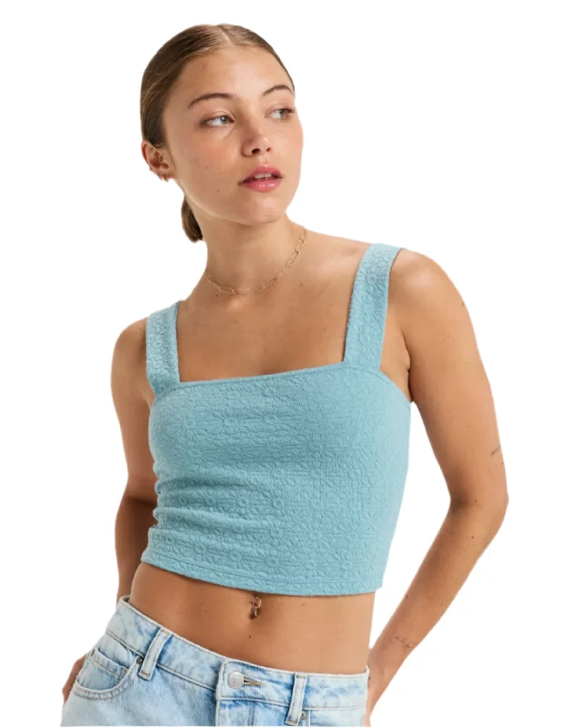Hibiscus Roja Fitted Tank Top - Mineral Blue soft pink tank