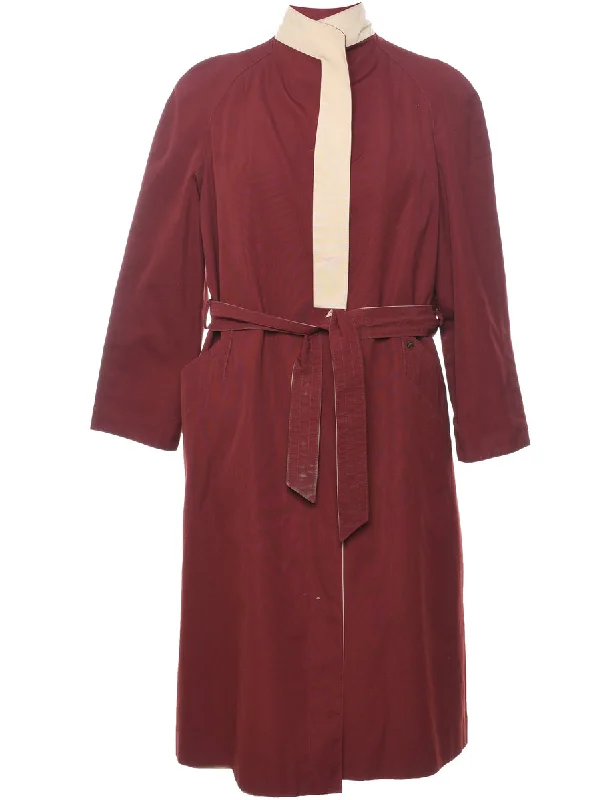 Maroon & Off-White Contrast Trench Coat - L Trapeze Tunic Caftan