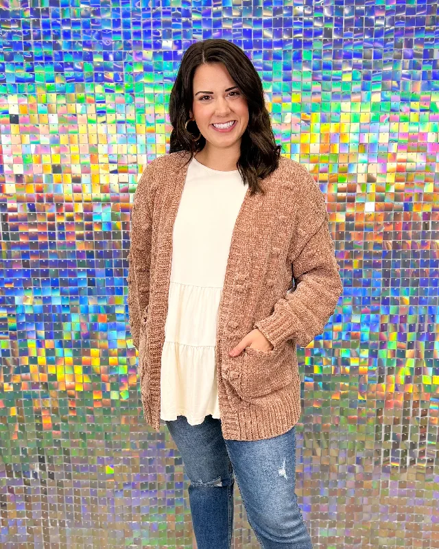Captain and Chenille Cardigan - Taupe Thin Thick Dense