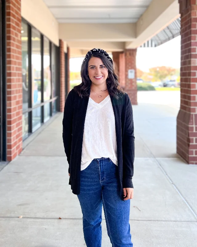 Harvest Cardigan - Black Spandex Blend Rayon Blend Denim Blend