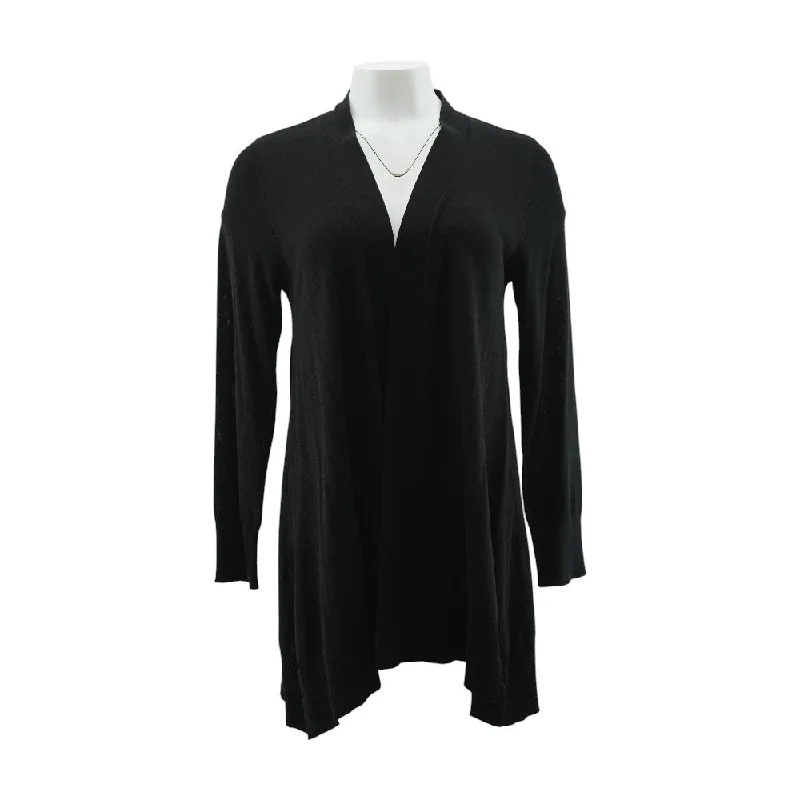Black Solid Cardigan Sweater Notch Collar Peter Pan Collar Cowl Neck