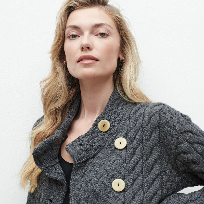 Supersoft Crossover Button Cardigan, Charcoal Satin Fabric Silk Fabric Chiffon Fabric