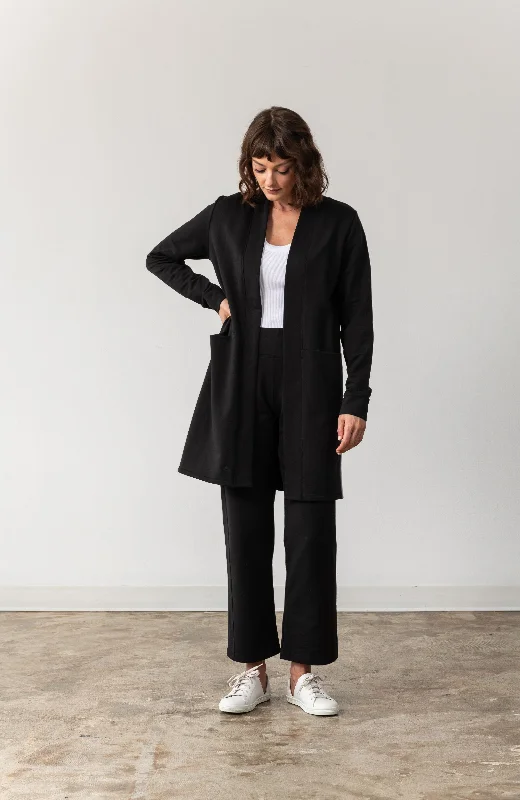 The Cardigan + Pant Travel Set - Black Denim Fabric Leather Fabric Suede Fabric