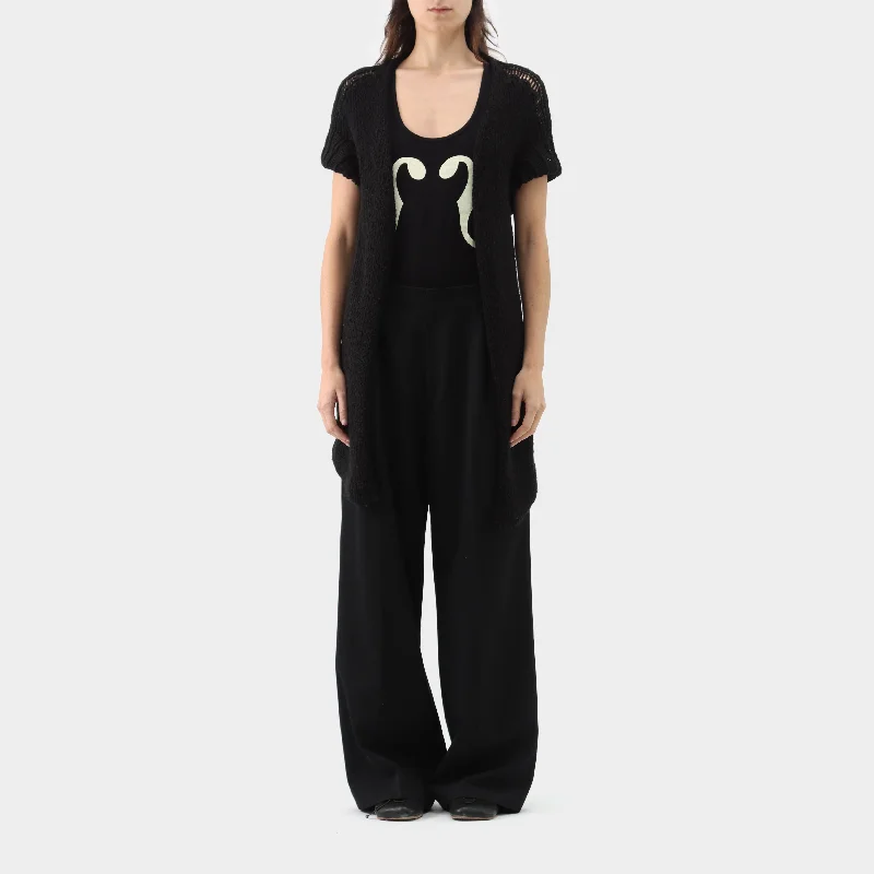 Yohji Yamamoto Long Open Knit Cardigan Tailored Straight A-Line