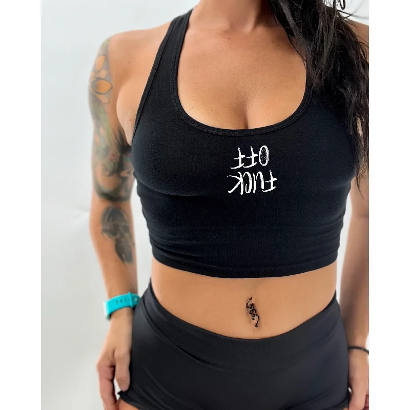 Salty Savage Ladies "Fuck Off" Cropped Racerback Tank | Micro WIPE OUT Edition floral tank top