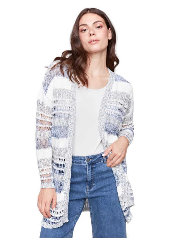 Novelty Yarn Long Sleeve Cardigan C2813 Cashmere Blend Cotton Blend Poly Blend