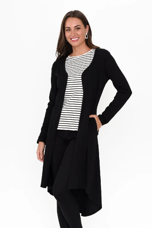 Byron Black Cotton Cardigan Cable Knit Ribbed Knit Lace Knit