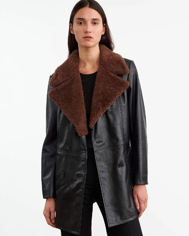 JAYDEN LEATHER COAT Trim Padded Insulated