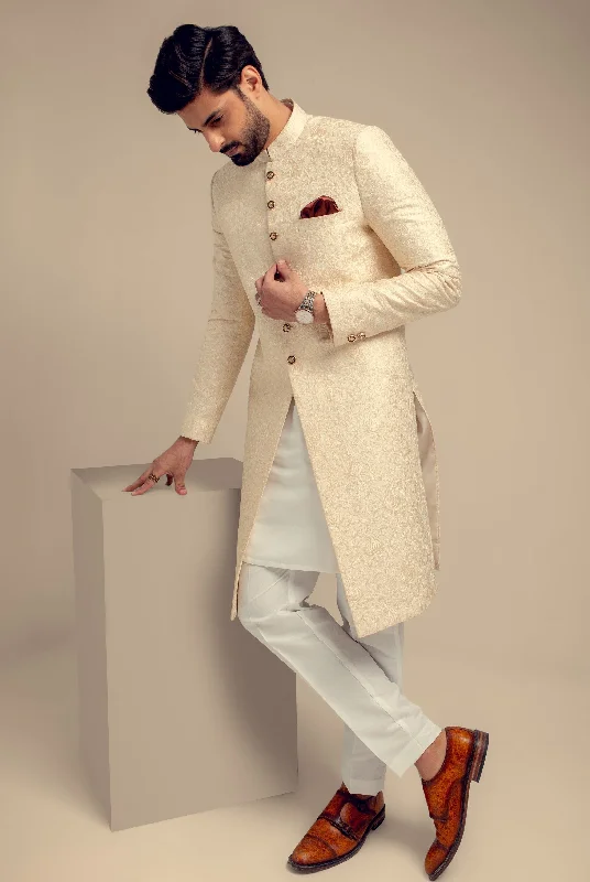 Designer White Sherwani Coat for Groom Wedding #GN81 Raincoat Turtleneck Coat Wrap Coat