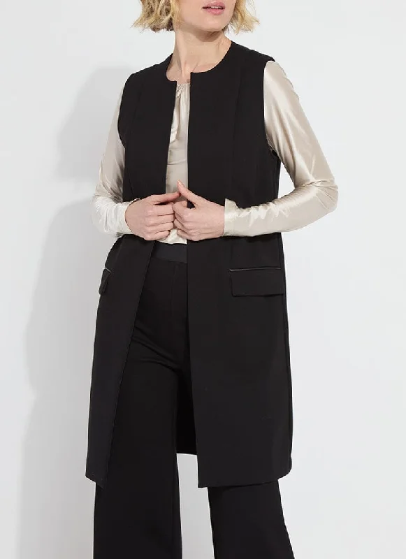 Denver Ponte Sleeveless Coat | Black Appliqued Beaded Sequined