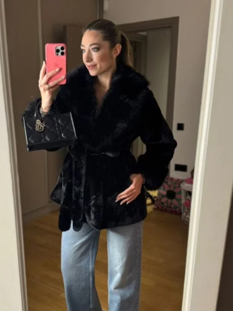 Mina Fur coat Square Neck One-Shoulder Off-the-Shoulder
