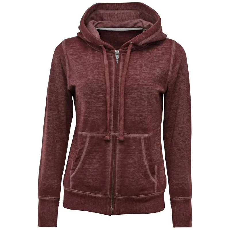 BAW Women's Vintage Maroon Burn-Out Full Zip Jacket Front Pockets Side Pockets Patch Pockets BAW Women's Vintage Maroon Burn-Out Full Zip Jacket Front Pockets Side Pockets Patch Pockets