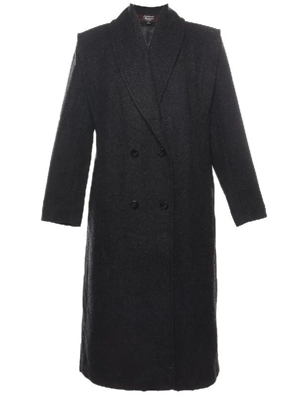 Black Wool Coat - L Wool Cashmere Tweed