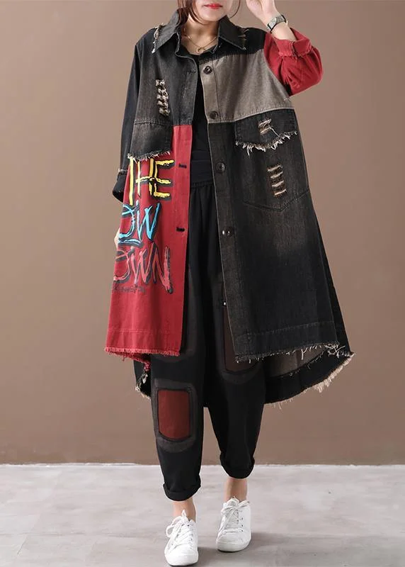 diy red Letter Fashion casual coats women Shape lapel Hole spring outwears Collared Crew Neck Turtle Neck