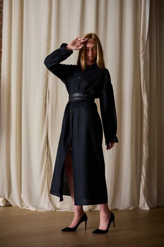 Dress Coat | Japanese Wool Gauze Black Lapel Coat Peter Pan Collar Coat Cowl Neck Coat Dress Coat | Japanese Wool Gauze Black Lapel Coat Peter Pan Collar Coat Cowl Neck Coat