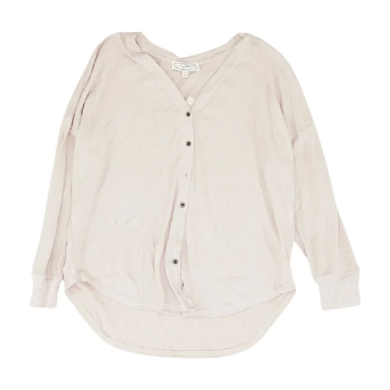 Pink Solid Cardigan Sweater Front Pockets Side Pockets Patch Pockets