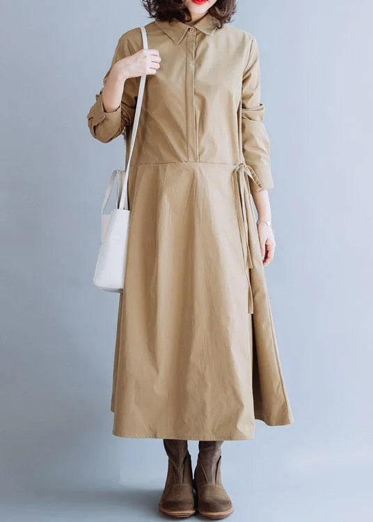French lapel tie waist fine tunic coat khaki coats fall Trench Raincoat Windbreaker