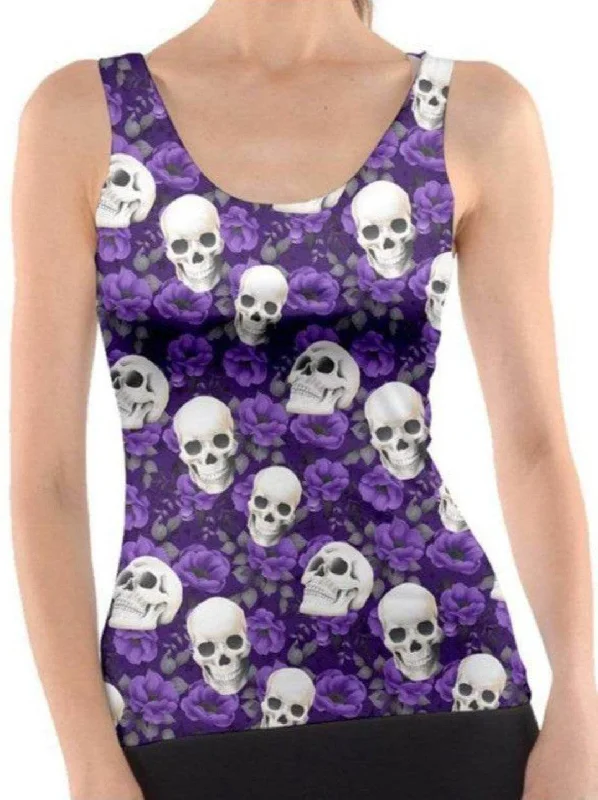 PURPLE ROSES AND SKULLS Tank Top workout tank top