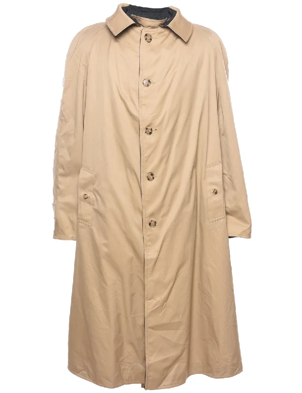 Single Breasted Beige Classic Trench Coat - XL Solid Print Jacquard