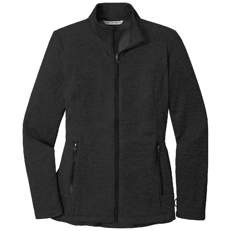 Port Authority Women's Deep Black Heather Collective Striated Fleece Jacket Fitted Jacket Loose Jacket Oversized Jacket Port Authority Women's Deep Black Heather Collective Striated Fleece Jacket Fitted Jacket Loose Jacket Oversized Jacket