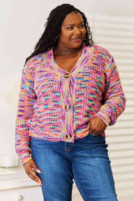 V-Neck Long Sleeve Cardigan Print Jacquard Patchwork