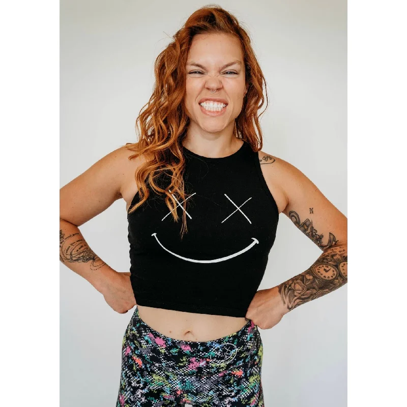 Salty Savage Ladies “Shadow Smile” High Neck Sleeveless Crop Tank cropped tank top
