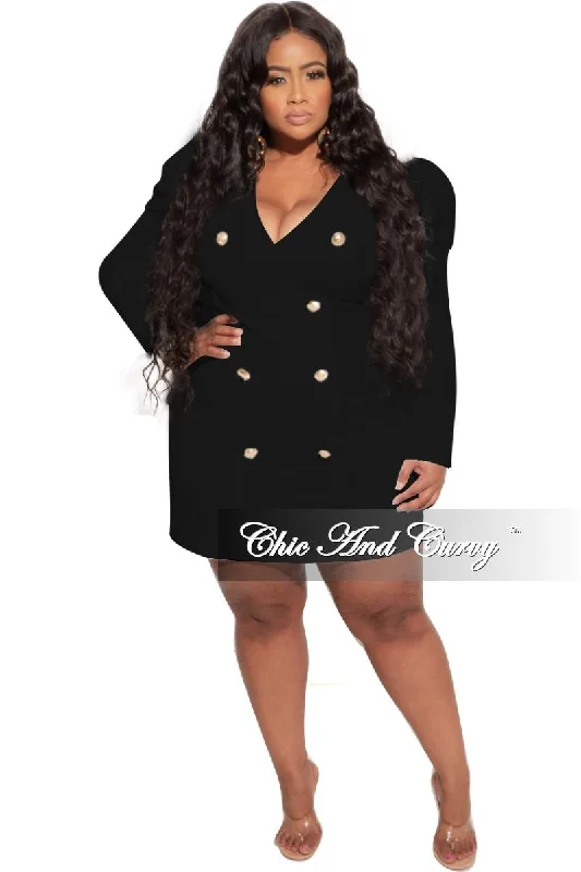 Final Sale Plus Size Coat Dress with Gold Buttons in Black Parka Anorak Hoodie