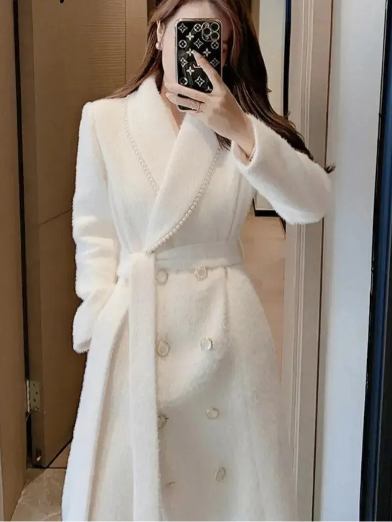 Chic Women's Woolen Wrap Coat Striped Polka Dot Floral