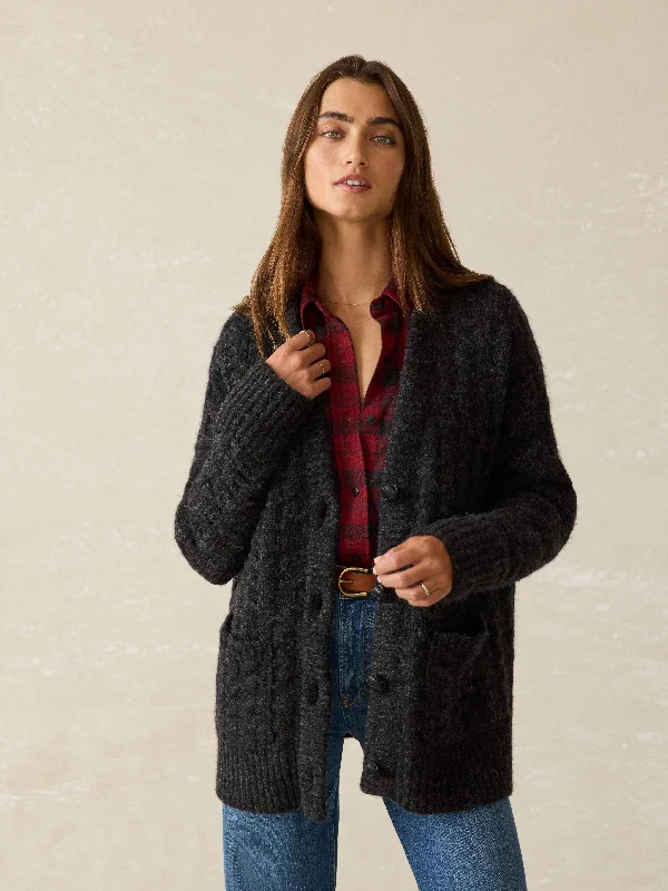 Frost Relaxed Cardigan - Charcoal Chenille Fabric Brocade Fabric Lace Fabric