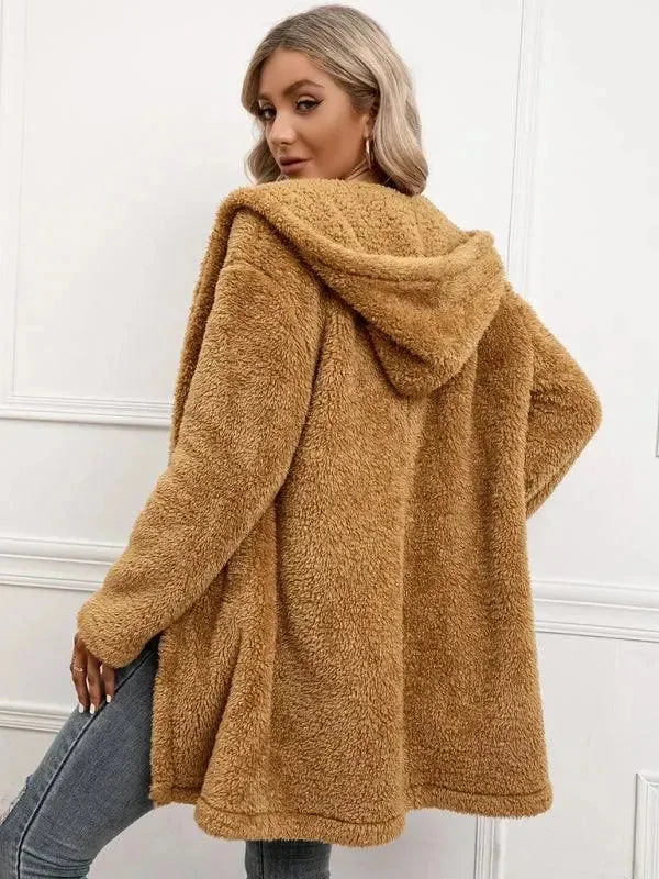 Women's Hooded Fleece Coat Satin Silk Chiffon