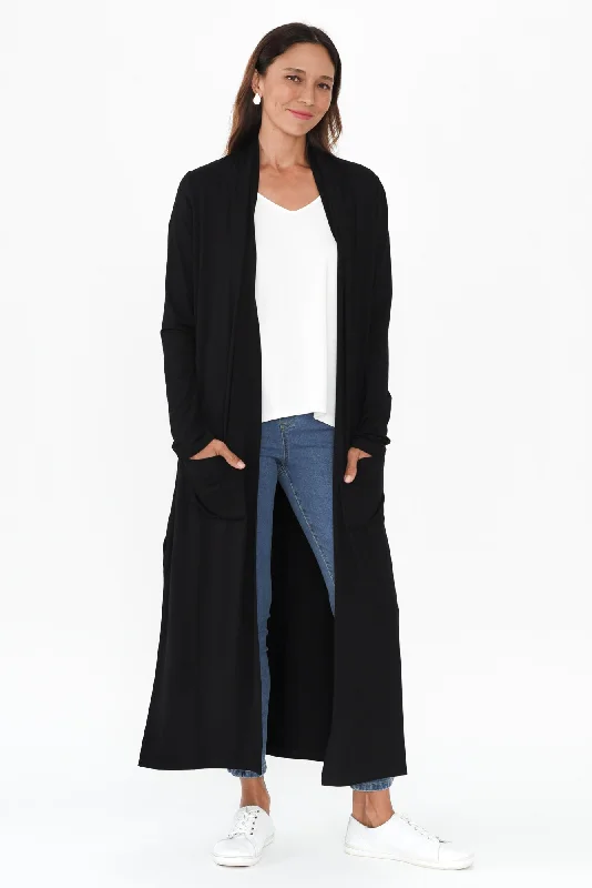Black Bamboo Pocket Cardigan Elegant Classic Vintage