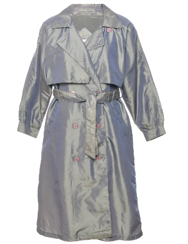 Silver Trench Coat - L Striped Polka Dot Floral