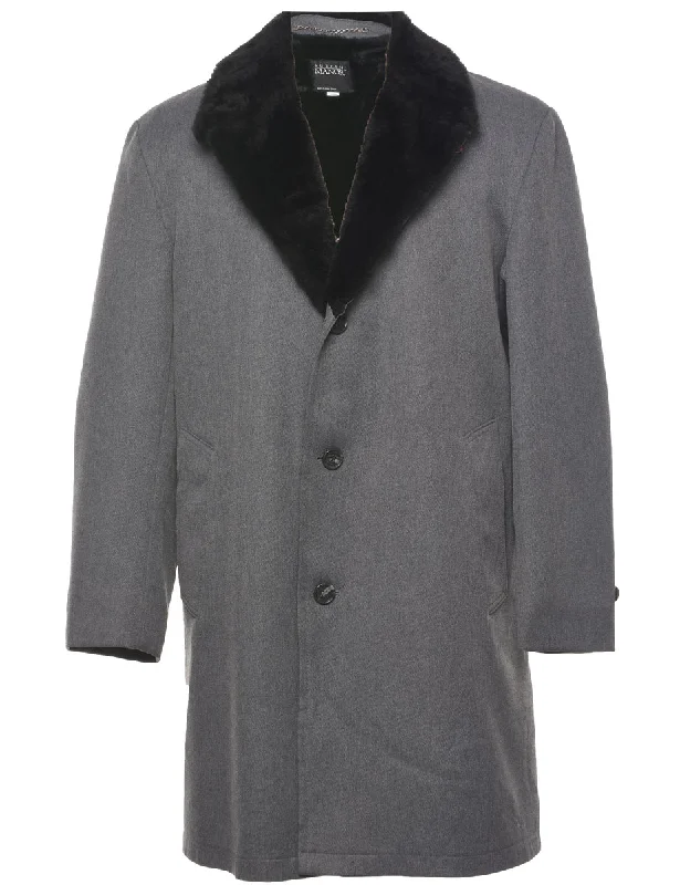 Single Breasted Fur Collar Coat - XL Hook-and-Loop Buckled Tied