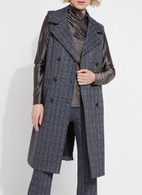 Cameron Ponte Sleeveless Coat | Wall Street Plaid Print Jacquard Embroidered