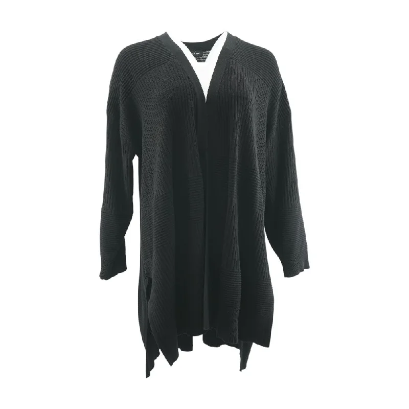 Black Solid Cardigan Sweater Silk Blend Satin Velvet