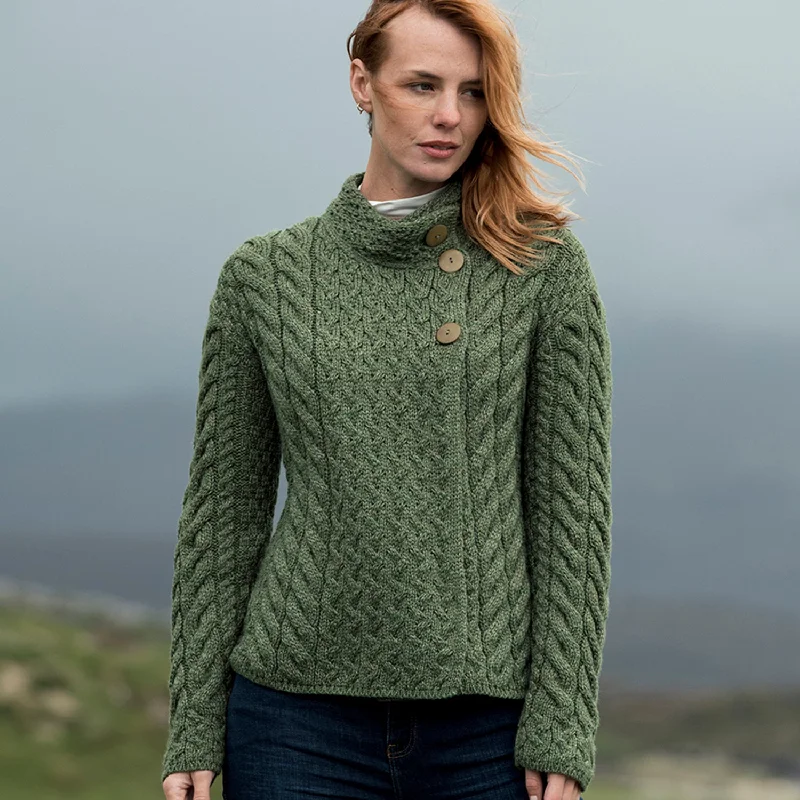 Supersoft Crossover Button Cardigan, Green Front Pockets Side Pockets Patch Pockets