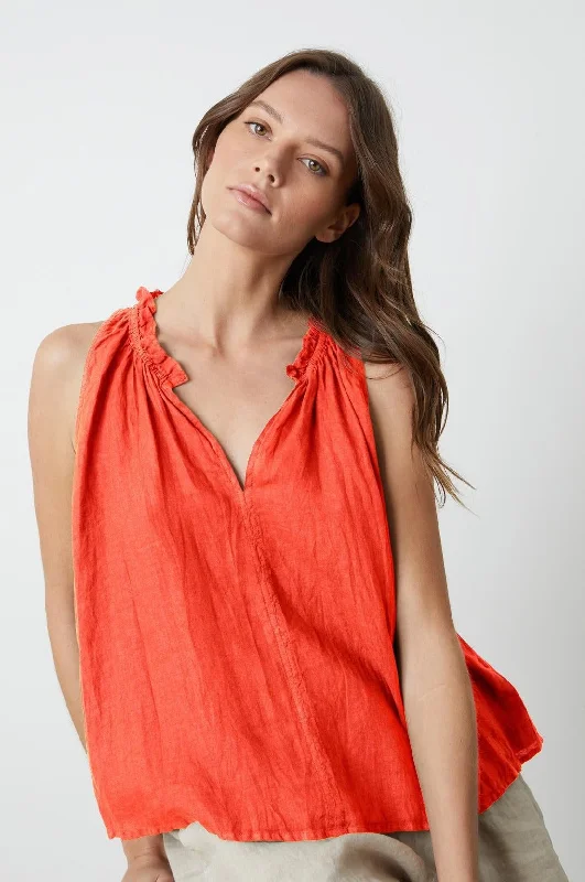 ZOEY LINEN V-NECK TANK TOP lace tank top