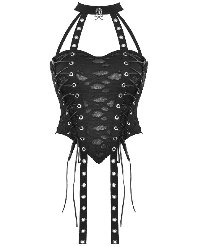 Dark In Love Womens Gothic Apocalyptic Punk Shredded Cami Vest Tank Top crossback tank top