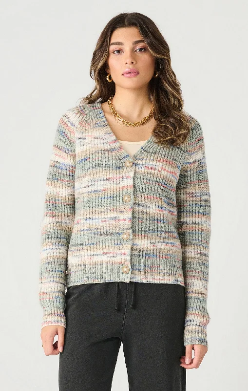 Buttoned Spacedye Cardigan Boat Neck Shawl Collar Notched Collar