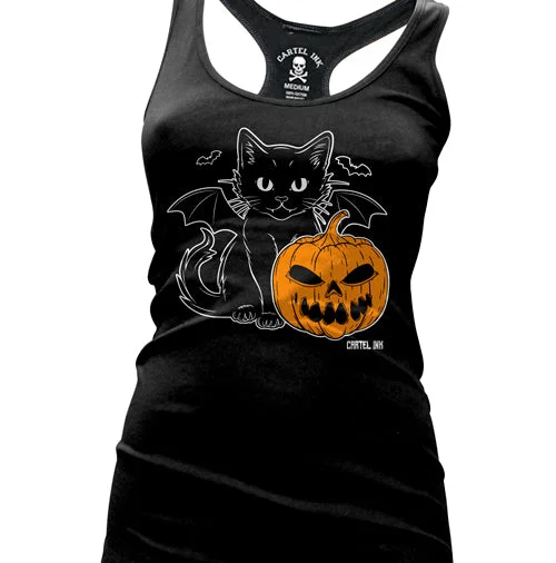 Bat Cat Creepy Women's Racer Back Tank Top loose fit tank