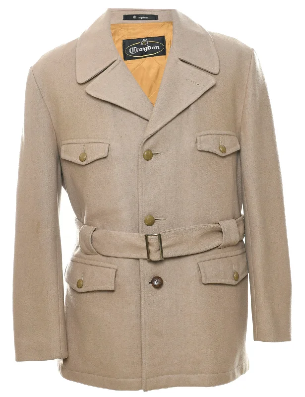 Light Brown Wool Coat - M Embroidered Appliqued Beaded