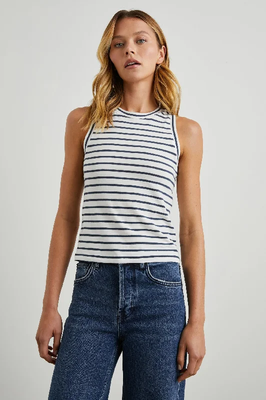 THE RACER TANK - SAILOR STRIPE NAVY lace back tank