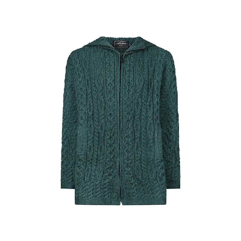 Green Siobhan Hooded Zip Aran Cardigan Lace Blend Ribbed Blend Corduroy Blend