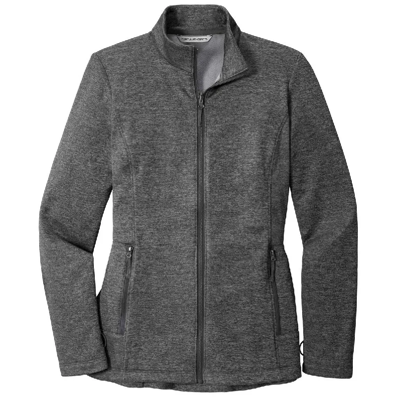 Port Authority Women's Sterling Grey Heather Collective Striated Fleece Jacket Stand-Up Collar Roll-Neck Collar Turtle Neck Port Authority Women's Sterling Grey Heather Collective Striated Fleece Jacket Stand-Up Collar Roll-Neck Collar Turtle Neck