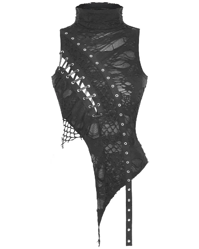 Dark In Love Womens Shredded Apocalyptic Punk Asymmetric Tank Top Vest lavender tank top