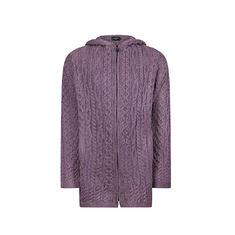 Lavender Siobhan Hooded Zip Aran Cardigan Striped Floral Plaid