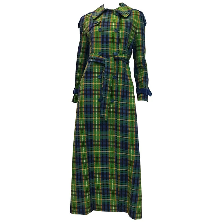 Estelle Allardale 1970's Plaid Maxi Coat Down Puffer Quilted