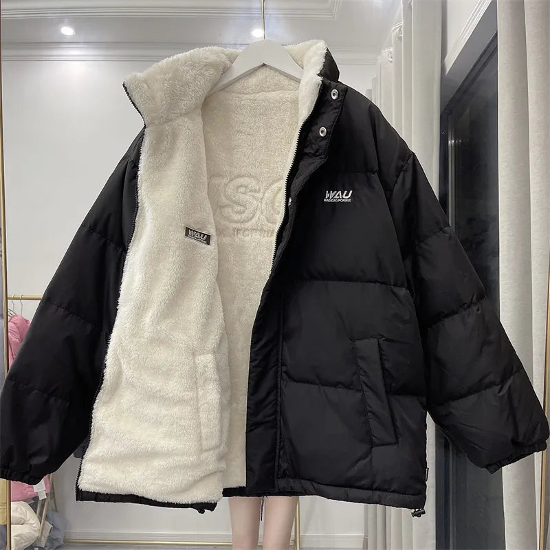 Women's High Street Fashion Cotton Dress Long Sleeve Pockets Wear Winter Warm Lamb Wool Coat on Both Sides Coat Boat Shawl Notched Women's High Street Fashion Cotton Dress Long Sleeve Pockets Wear Winter Warm Lamb Wool Coat on Both Sides Coat Boat Shawl Notched